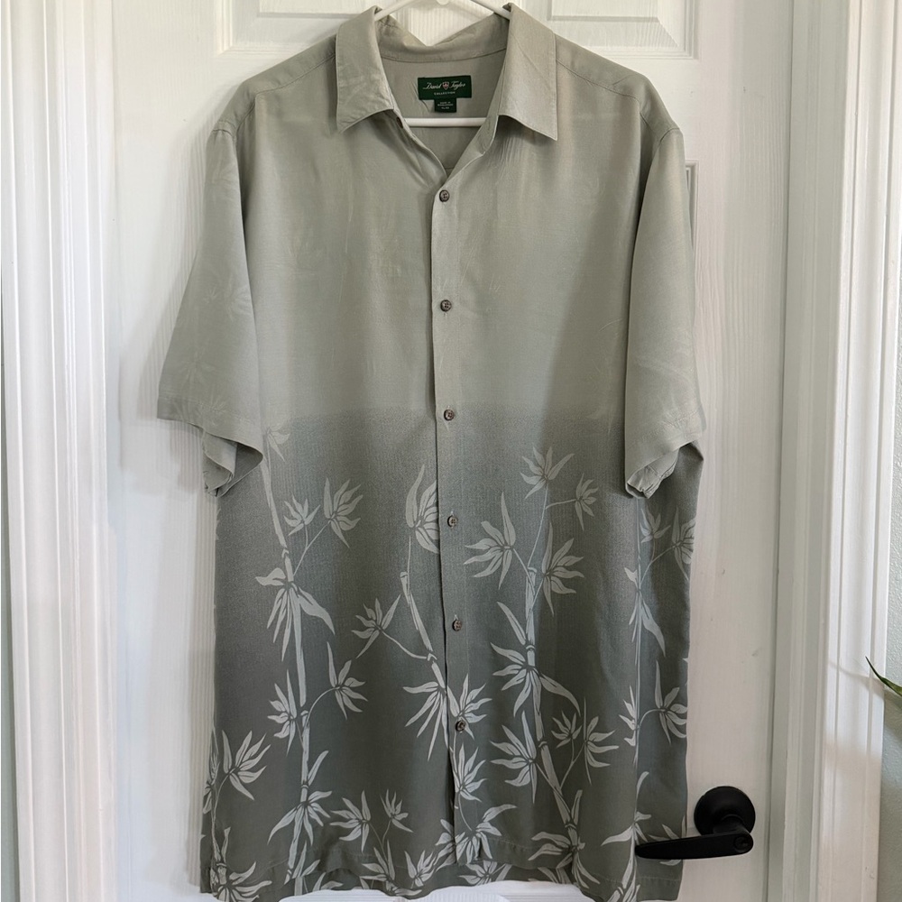 David Taylor Men's Short-Sleeve Ombre Gray/green Palm Button-Down Hawaiian Shirt